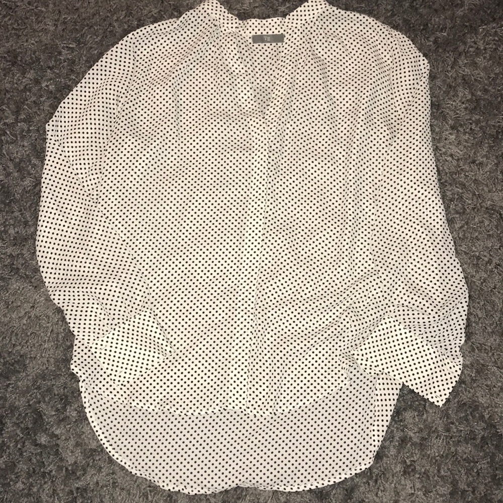 Women’s polka dot button down hi-low blouse